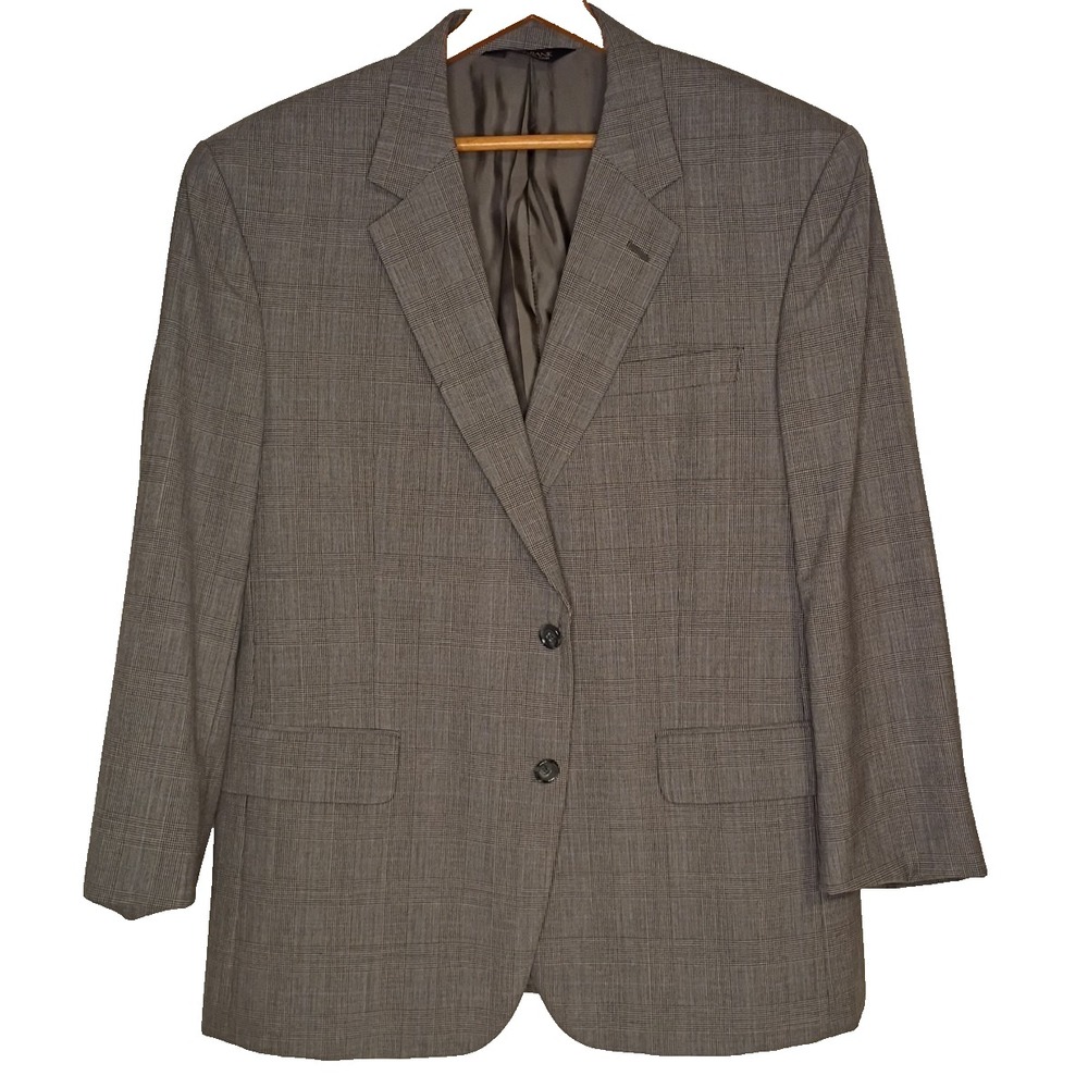 Jos A‎ Bank Blazer Mens 44S Gray Wool Glen Plaid 2 Button Sport Coat Jacket - Picture 3 of 11